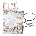 Custom Toddler Nap Mat for Preschool, Personalized Name Kids Sleeping Bag with Animals Parrern for Daycare, Roll Up Sleeping Mat with Removable Pillow and Soft Dot Minky Blanke for Girls Camping