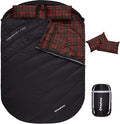 KingCamp Double Sleeping Bag for Adults, Queen Size 2 Person XXL Flannel Sleeping Bag, Waterproof Lightweight Flannel Quilt with 2 Pillows, Perfect for Couples Family Camping Hiking