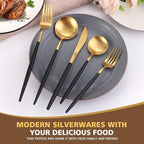 Matte Black Gold Silverware Set, Oliviola 20-Piece Stainless Steel Flatware Cutlery Set Service for 4, Satin Finish Kitchen Utensil Set, Dishwasher Safe