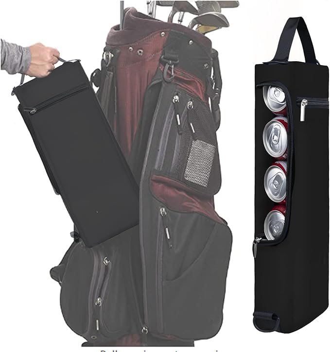 Golf Cooler Bag Plus Ice Pack Soft Sided Insulated Cooler Bag- Holds 6 Pack of Cans or 2 Wine Bottles - Grey Camo Golf Beer Sleeve Black Fits Discreetly in Golf Bags