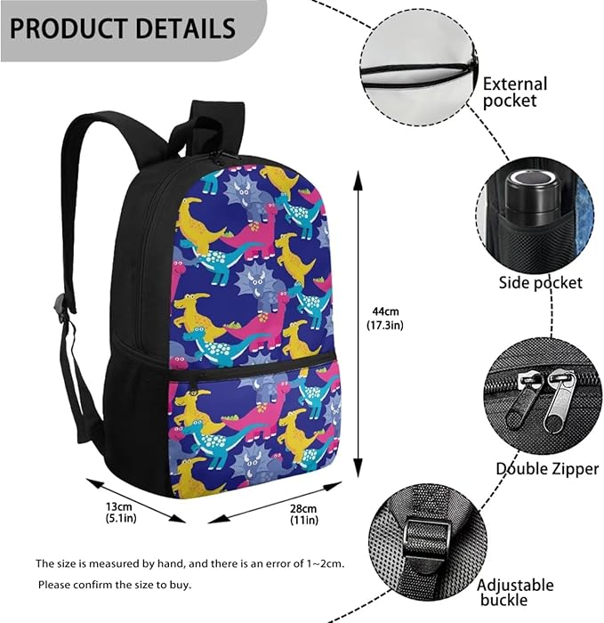 3 Pcs Cartoon Dinosaur Patterns Backpack, Matching Sturdy Lunch Bag and Large Capacity Pencil Case Set for Primary School Students, Lightweight Stylish Bag Set