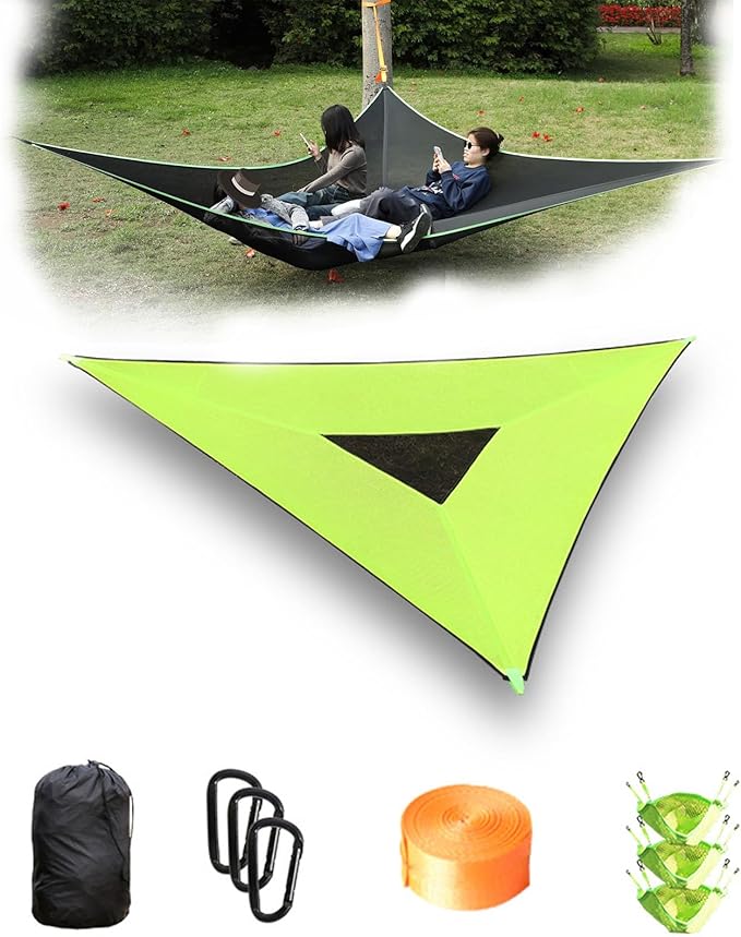 Triangle Hammock 10FT, Heavy Duty 300LBS-1000LBS Capacity for 1-3 Person, Portable Camping Hammock with Storage Bags, Multi-Person Hammock for Outdoor, Backpacking, Travel (Green-2.8m-150kg)
