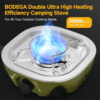 BODEGA 2 Burner Camping Stove, 20000 BTU Folding Propane Camp Stove with Adjustable Burners,Portable Dual Gas Stoves with Carry Handle&Bag Frying Pan for Camping,BBQ,RV,Home,Camping Essentials Gear