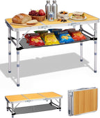 Outvita Folding Table, 3FT Aluminum Camping Table with Storage Adjustable Height Picnic Table Lightweight for Carring Outdoor Party Events Beach