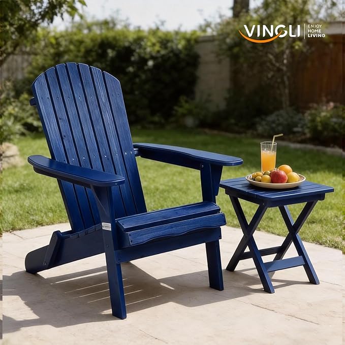 VINGLI Folding Adirondack Chairs Set of 4, Wood Adirondack Chair for Outdoor, Foldable Fire Pit Chairs for Patio, BBQ, Porch, Yard, Pool, Blue