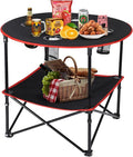 Camping Table Portable Folding Camping Side Table for Outdoor Picnic, Beach, Games, Camp, & Patio Tables Folding with 4 Cup Holders & Carry Case for Travel & Storage, Premium 600D Canvas& Steel Frame