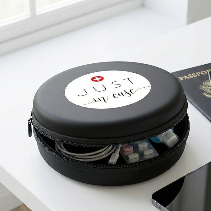 JUST in CASE Travel & Outdoor Emergency Kit Stickers 120 Pcs - 1.6" Round Labels for First Aid Bags, Car Survival Kit, Camping Gear, Hiking Backpacks
