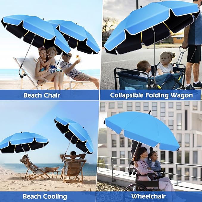 Umbrella 360°Adjustable Protection Stroller, 48.8" beach chair umbrella with clamp, high UV protection. 3 Adjustable areas 180°+360° for fishing, golf, beach, camping (chair not included)