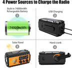 74000mWh Emergency Radio with NOAA Weather, Portable Hand Crank SW/AM/FM Survival Radio with Fast Charge Rechargeable Solar Battery, Flashlight, Reading Lamp,SOS Sirenor Home Outdoor