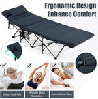 Goplus Camping Cot, Folding Camping Cot with Mattress, Pillow, Carry Bag, Storage Pocket, Camping Bed Military Cot for Home Office Nap Hiking, Heavy-Duty Portable Sleeping Cot for Adults Kids (Blue)