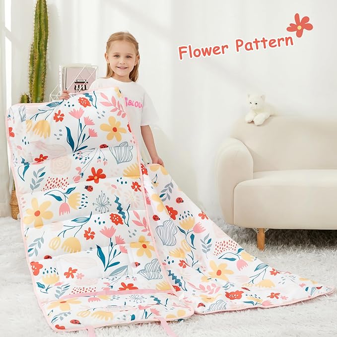 Toddler Nap Mat, Kids Sleeping Bag with Pillow & Minky Blanket, Girls Extra Large Rolled Nap Mats for Preschool Daycare Camping Kindergarten