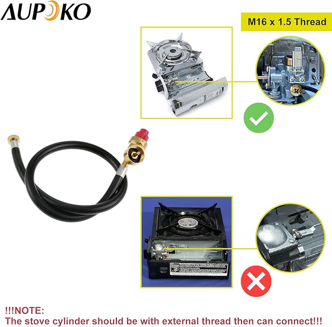 Aupoko Dual Fuel Camp Stove Replacement Hose, Portable Propane Stove Replacement 27.5 Inch Hose Convert to 1LB Disposal Bottle, M16 x 1.5 Propane Regulator Hose for Portable Stove