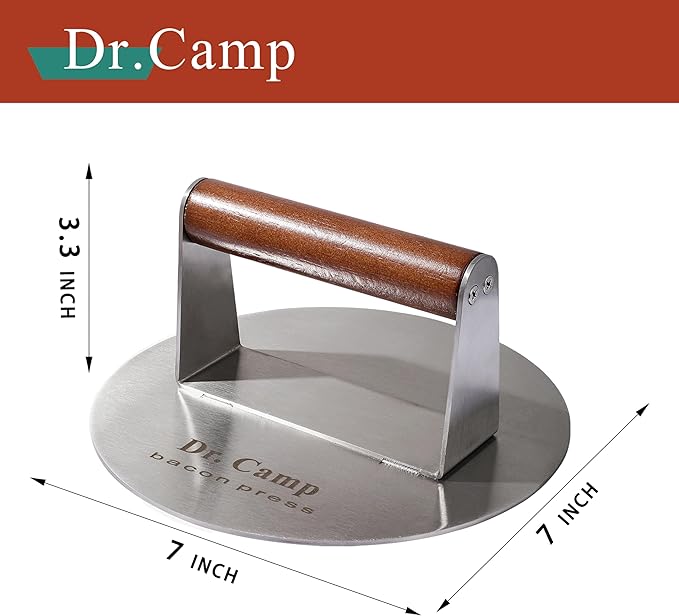 7 INCH Stainless Steel Smash,Burger Press,Burger Smasher,Hamburger Press,Patty Smasher, Meat Press, Bacon Press, Grill Press with Wood Handle (HT-B-7005)