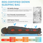 ATEPA Down Sleeping Bag for Adults, Recycled Ultralight 35°F 40°F 45°F 50°F 650FP / 700FP 3 Season Compact Sleeping Bags with Compression Sack for Backpacking Camping Hiking, Can Be Attached to Pad