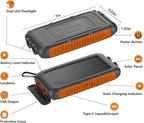 Solar Charger Power Bank 16000mAh Portable Solar Phone Charger with 2 USB-A and Type-C Interface, 15W Fast Charging for iPhone, Samsung etc. Portable Battery Charger with Dual Flashlight for Camping