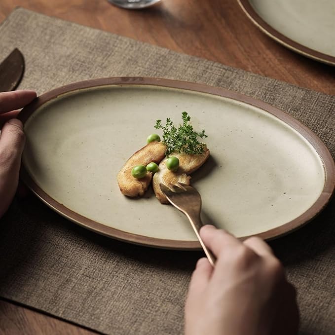 Camping Plates Oval Ceramic Dinner Plate Household Salad Plate Ceramic Tableware Restaurant Kitchen Appetizer Plate Dessert Plate Decorative Plate(Large)
