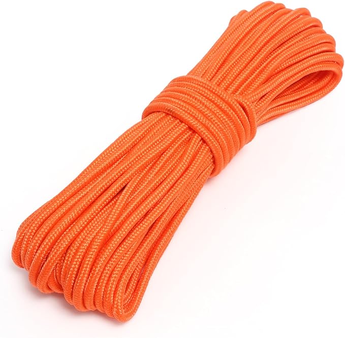 Nylon Rope, 1/3 inch 50FT Nylon Poly Rope Utility Cord Strong Polyester for Camping, Hiking, Clothesline, Tie, Flag Pole, Marine, Swing Outdoor & Indoor (8mm Orange)