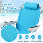 GYMAX Beach Chair, 330lbs Backpack Lounger with 5-Position Backrest, Storage Bag, Side Pocket, Towel Bar & Headrest, Foldable Low Beach Lounge, Portable Aluminum Lay Out Camp Chair (1, Light Blue)