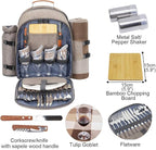 Sunflora Picnic Backpack for 4 Person with Blanket Picnic Basket Set for 2 with Insulated Cooler Wine Pouch for Family Couples (Brush Beige)