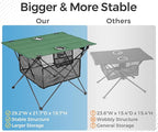Lightweight Camping Table - Portable Folding Beach Side Table w/2 Cup Holders & Large Storage Basket, Compact Fold for Tailgate Travel Outdoor Fishing Picnic | 29.2" W x 21.7" D (Green)