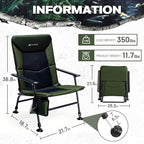 X Strike Oversized Folding Fishing Chair with Rod Holder Heavy Duty 350LBS, Feet Adjustable Padded Camping Chair with Cup Holder Side Pocket Hard Armrest
