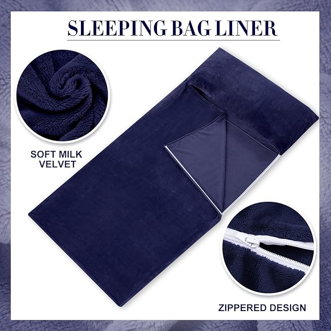 Flannel Sleeping Bag Liner for Adult, Travel Camping in Warm Cold Weather, Soft Fluffy Travel & Hotel Sleeping Bag Liner with Zipper for Hiking Camping Indoor Outdoor Use