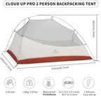 Naturehike Cloud-Up 2 Person Tent Lightweight Backpacking Tent with Footprint - Free Standing Ultralight Camping Hiking Backpack Tents Two Person Tent