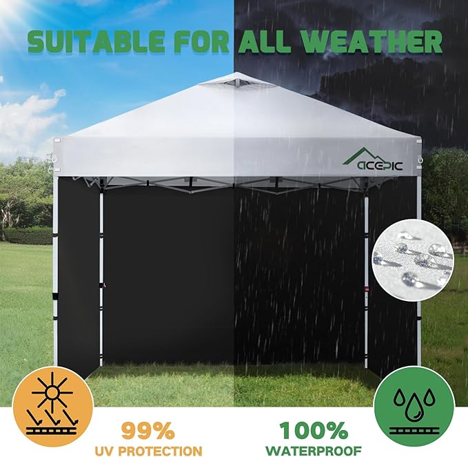 Instant Canopy Tent Sidewalls for 10x10 Pop Up Canopy 210D Waterproof,4 Piece Sidewalls, with Doors,Black (4PCS Sidewalls Only,Canopy Tent NOT Included)