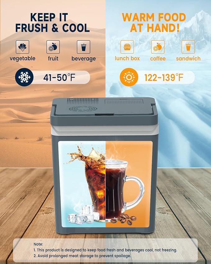 SubSun Electric Cooler and Warmer with Handle，27 Quart (25 L) Portable Thermoelectric Fridge， Car Fridge Cooler with 12V DC & 110 AC for Camping, Travel & Picnics,Grey
