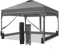 GDY 8x8 FT Pop Up Canopy Tent with One Push Setup,Setup Gazebo with 4 PVC Transparent Sidewalls,Easy Carry for Events, Parties, Camping, Gray