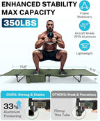 Gonex 31.5" Extra Wide Camping Cot with Premium Pillow Pocket Supports 350lbs, Portable Ultralight Folding Cot Bed for Adults Travel, Beach, Home, Sleeping (Army Green)