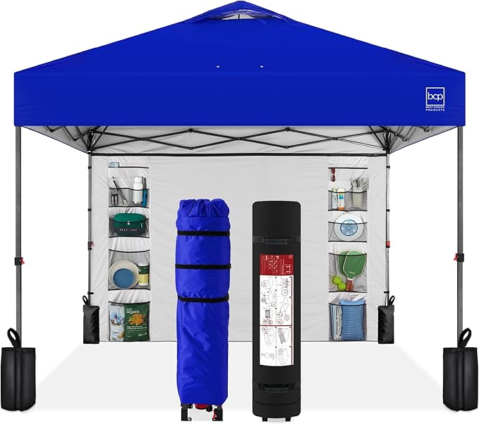 Best Choice Products 10x10ft Pop Up Canopy Tent with Sidewall, 1 Person 1 Minute Set Up, Carry Case, 4 Weight Bags - Resort Blue
