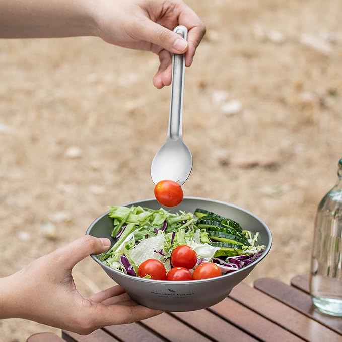 iBasingo 800ml Titanium Bowl Single-Walled Rice Salad Bowl Gym Fitness Bowl Ultralight Tableware Outdoor Camping Dinnerware Potable Stackable Kitchen Utensils with Carry Bag Ti1107T