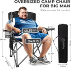 FUNDANGO Oversized Camping Chair for Adults, Heavy Duty Portable Foldable Lawn Chair with Padded Seat & Back, Lumbar Support, 4-can Cooler & Cup Holder, Carry Bag Included for Outdoor