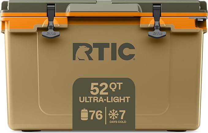 RTIC Ultra-Light 52 Quart Hard Cooler Insulated Portable Ice Chest Box for Beach, Drink, Beverage, Camping, Picnic, Fishing, Boat, Barbecue, 30% Lighter Than Rotomolded Coolers