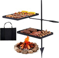 VINGLI Swivel Camping Firepit Grill, Foldable Campfire Steel Grate w/Griddles & Storage Bag, 360° Adjustable, Open Fire Outdoor Cooking Equipment, Parties, Activities, Families Use 31'' x 17'' x 32''