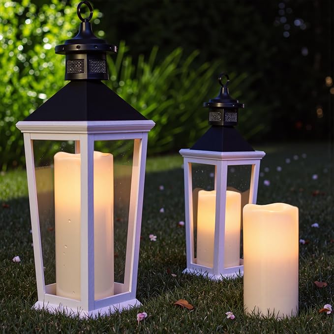 Wondise Waterproof Flameless Flickering Candles with Remote and Timer, Outdoor Waterproof Plastic LED Candels Battery Operated Pillar Candles for Ourdoor Garden Yard Decor (D4 x H 8" 10")