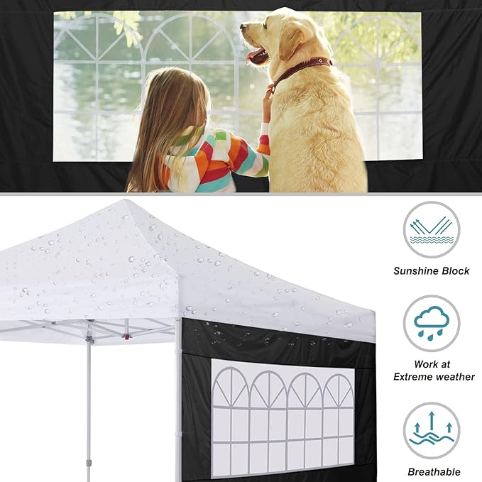 COOSHADE Instant Canopy SunWall 10x10 Canopy SideWall for Pop up Canopy Tent, 1 Pack Sidewall with Church Window Only, Black