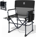 EVER ADVANCED Camping Directors' Chair with Side Table, Portable Folding with Compact Size, Breathable & Quick Dry Design Heavy Duty Lawn Chair with Pocket, 400lbs, Textilene Mesh, Black