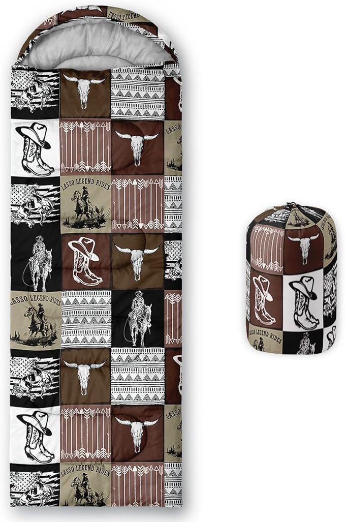 Kids Sleeping Bag for Boys Girls,Western Cowboy Print-Lightweight Warm Portable Outdoor Indoor-Waterproof Cold Weather Resistant Sleeping Bag for Camping Hiking