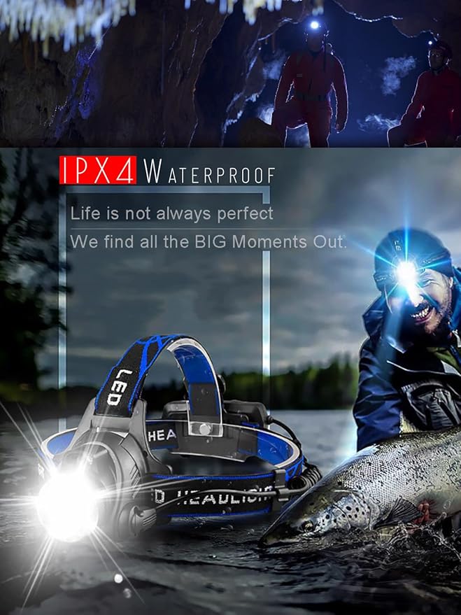 Rechargeable LED Headlamp, USB Input and Output, Super Bright, 3Pcs Battery, 15 Hours Runtime, Perfect for Camping, Fishing, Running, Biking