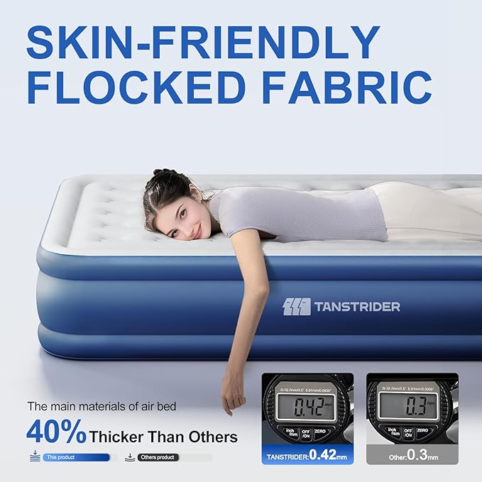 Queen Air Mattress with Built in Pump,18" Raised Blow up Mattress,3 Mins Quick Self-Inflation/Deflation, Inflatable Bed for Camping/Home/Guests/Travel (Navy)