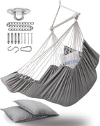 ADVOKAIR Hanging Hammock Chair Large Swing Chair with Foot Rest and Hardware,Max 500lbs,Steel Spread Bar with Anti Slips, 2 Cushions and Side Pocket,Indoor/Outdoor Use…