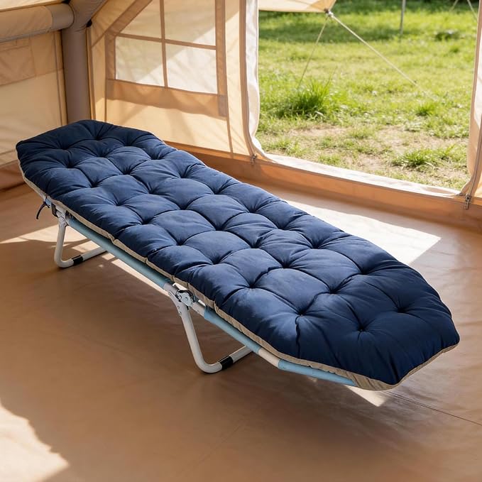 Slsy Folding Camping Cot for Adults with Pad, Padded Portable Sleeping Cots, Camp Bed with Carry Bag for Outdoor Travel, Beach, Hiking