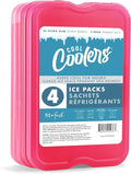 Cool Coolers by Fit & Fresh 4 Pack XL Slim Ice Packs, Quick Freeze Space Saving Reusable Ice Packs for Lunch Boxes or Coolers, Pink