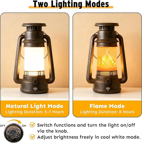 2 Modes Solar Lanterns Outdoor Waterproof, Rechargeable LED Flame Solar Lanterns Decorative Outdoor, Vintage Lantern Hanging Solar Lights for Yard, Porch, Camping, Patio, Garden, Cabin, Gifts (2 Pack)