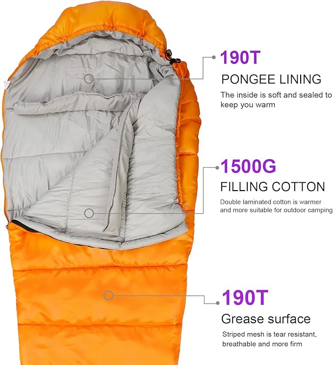 Northroad Mummy Sleeping Bag 14-59 ℉, 3-4 Season Warm & Cool Weather, Summer Spring Fall Lightweight Washable Sleeping Bag for Outdoor Camping Hiking Travel Hunting