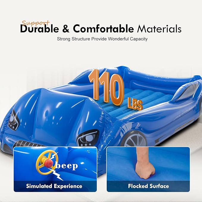 RAPTAVIS Kids Air Mattress Inflatable Toddler Travel Bed with Sides, Cot Sleeping Pad, Blue