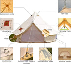 UNISTRENGH Luxury 4 Season Waterproof Cotton Canvas Bell Tent Large Glamping Tent Yurt Teepee with Roof Stove Jack Hole for Camping Hiking Christmas