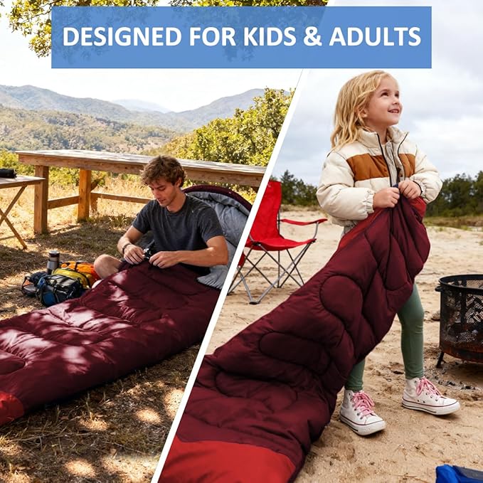 oaskys Camping Sleeping Bag - 3 Season Warm & Cool Weather - Summer Spring Fall Lightweight Waterproof for Adults Kids - Camping Gear Equipment, Traveling, and Outdoors